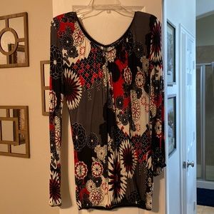 Red, black and grey top